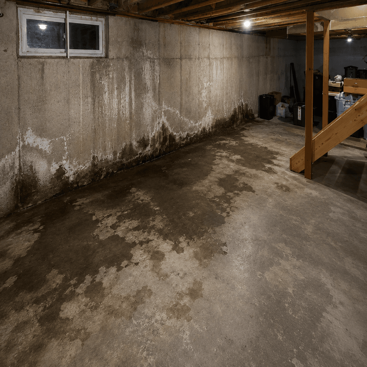 Interior basement waterproofing project in Toronto — before